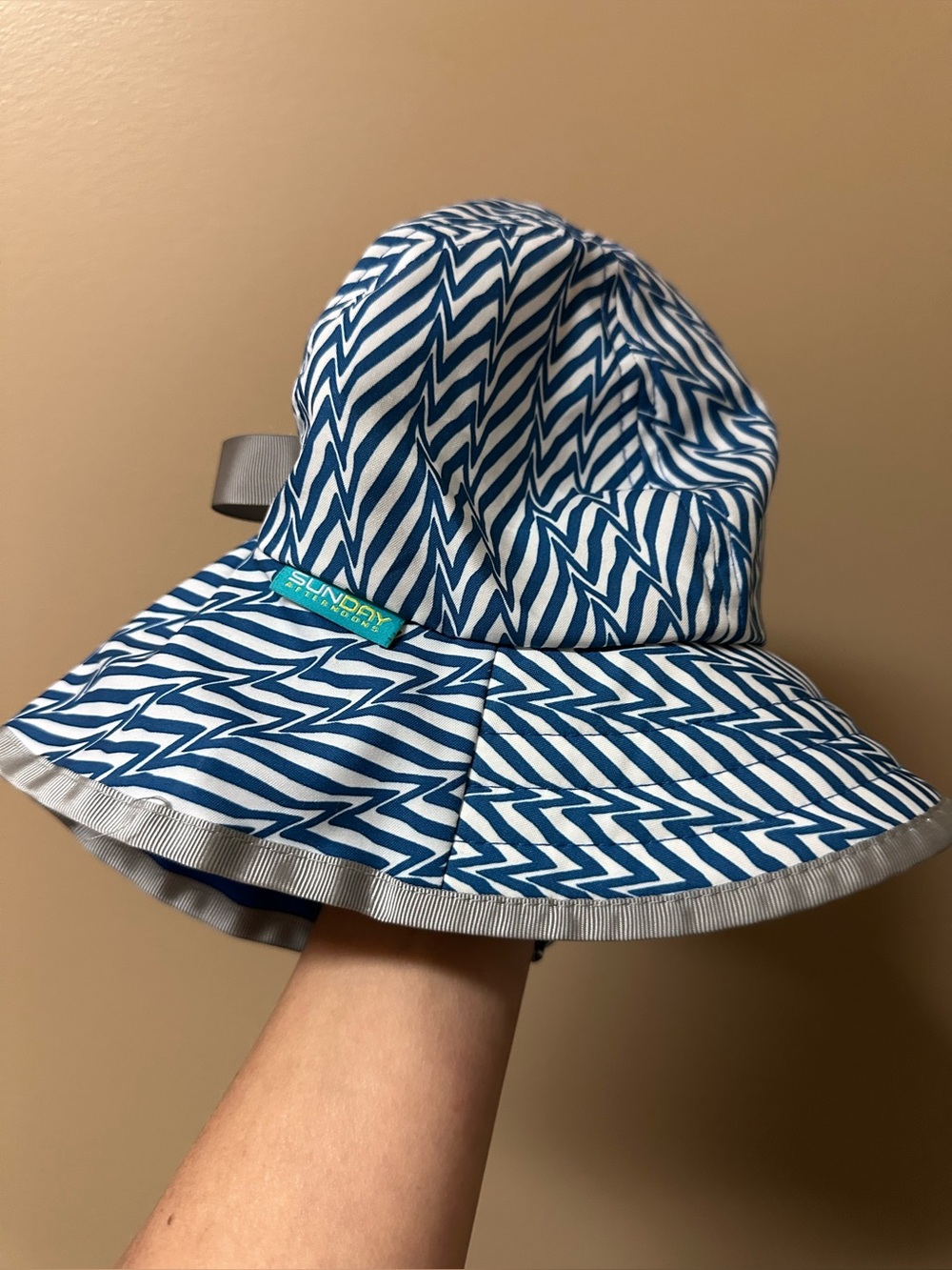 Sunday afternoon Kids Blue and White Chevron Sun Hat